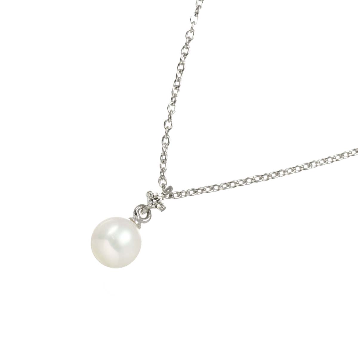 Akoya Pearl 5.3mm Diamond 0.01ct Necklace 18K WG 750