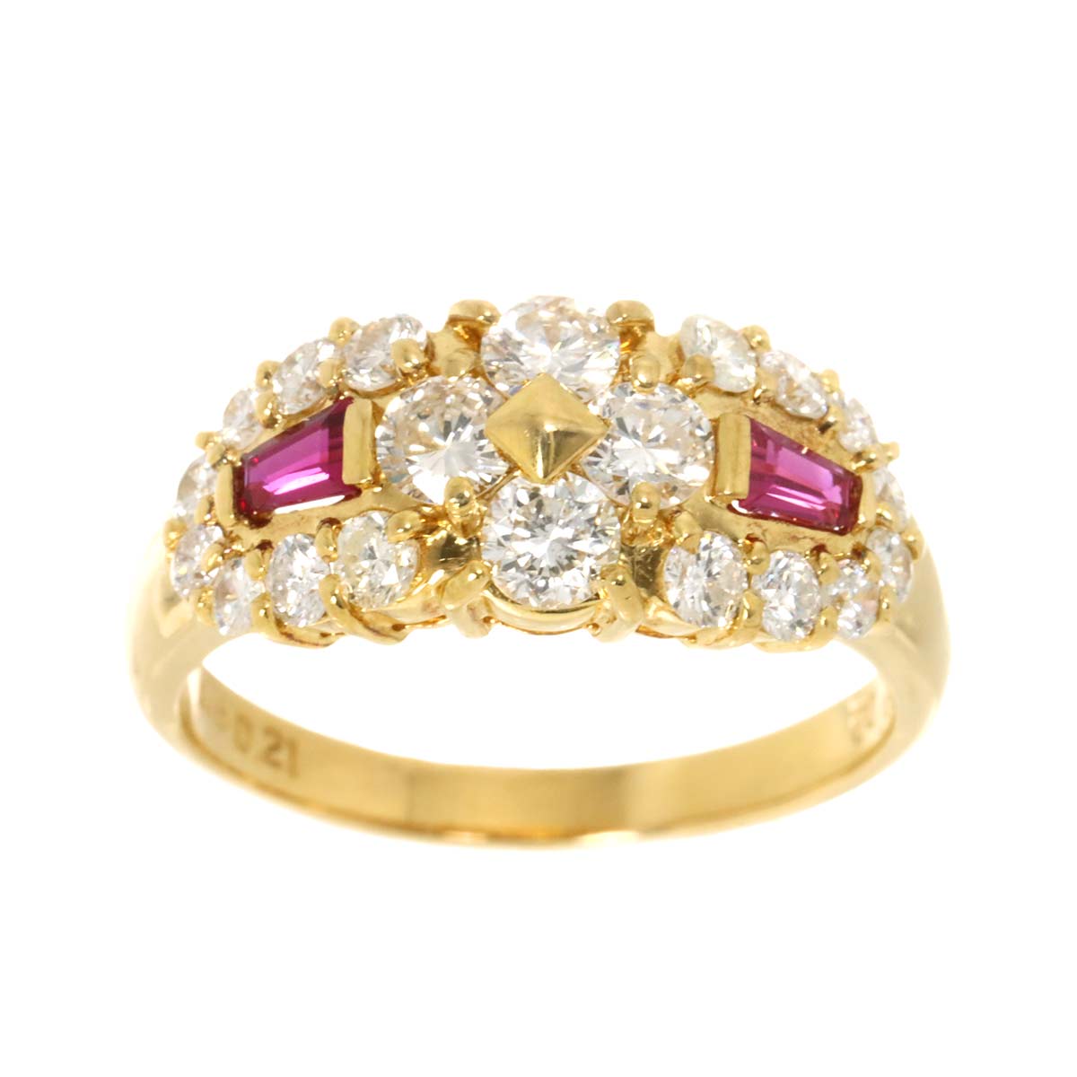 Diamond 1.02ct Ruby 0.21ct Ring 18K Yellow Gold 750 5.75-6(US)