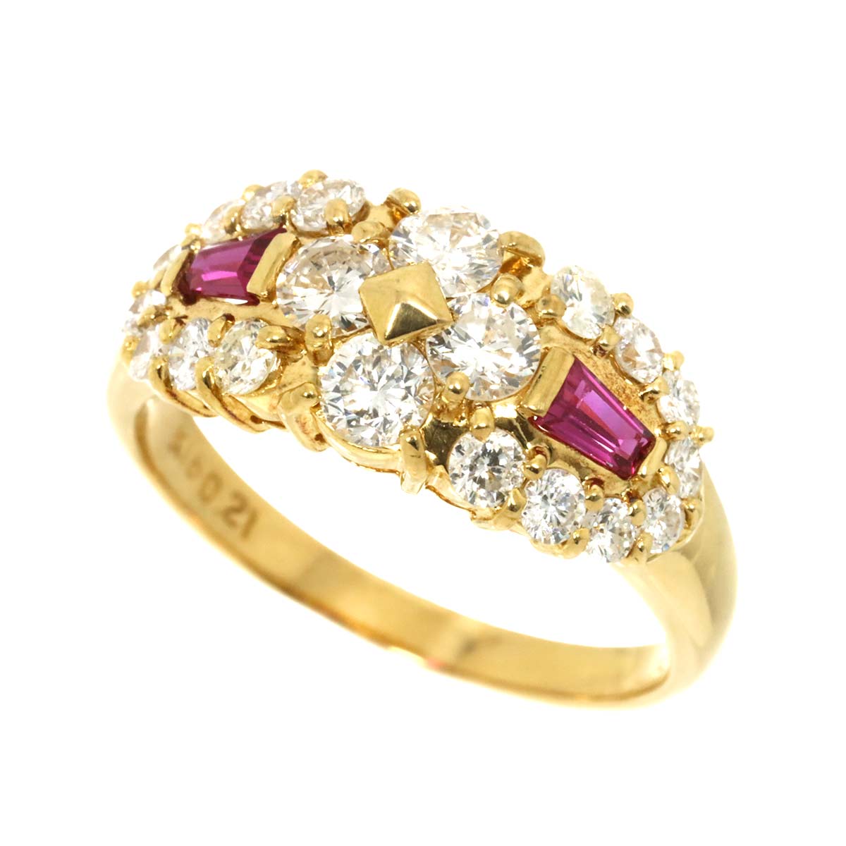 Diamond 1.02ct Ruby 0.21ct Ring 18K Yellow Gold 750 5.75-6(US)