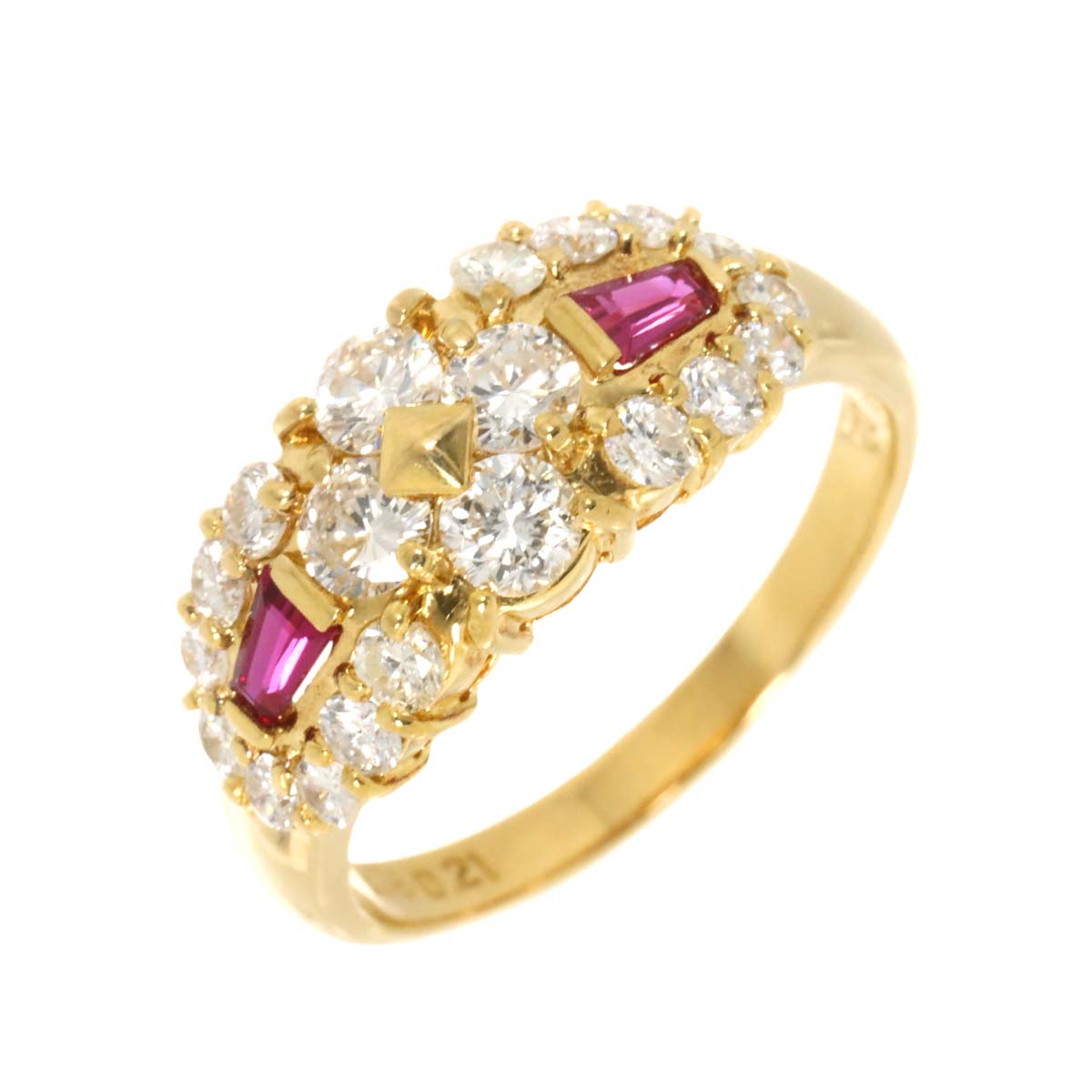 Diamond 1.02ct Ruby 0.21ct Ring 18K Yellow Gold 750 5.75-6(US)