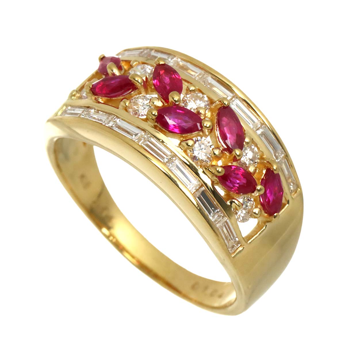 Ruby 0.84ct Diamond 1.04ct Ring 18K YG Yellow Gold 750 8.75(US)