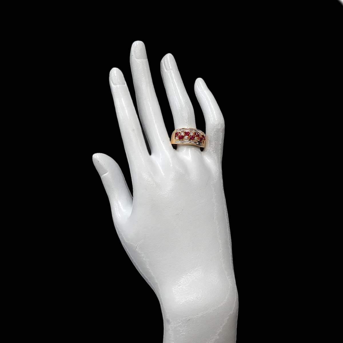 Ruby 0.84ct Diamond 1.04ct Ring 18K YG Yellow Gold 750 8.75(US)