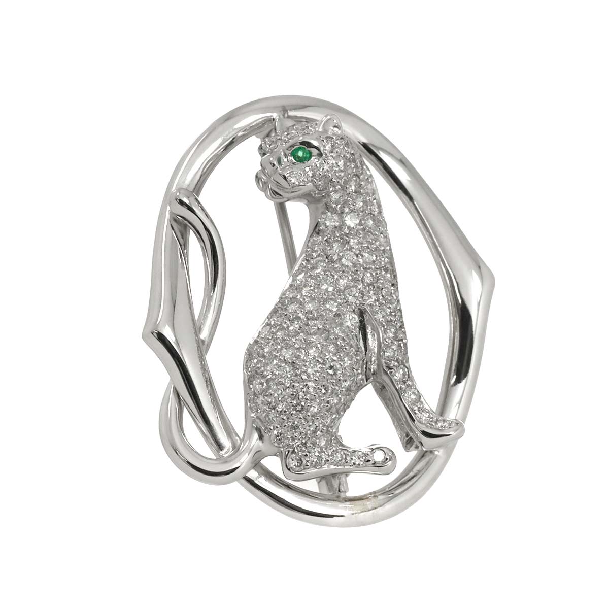 Diamond 1.13ct Emerald 0.03ct Brooch 18K WG White Gold 750