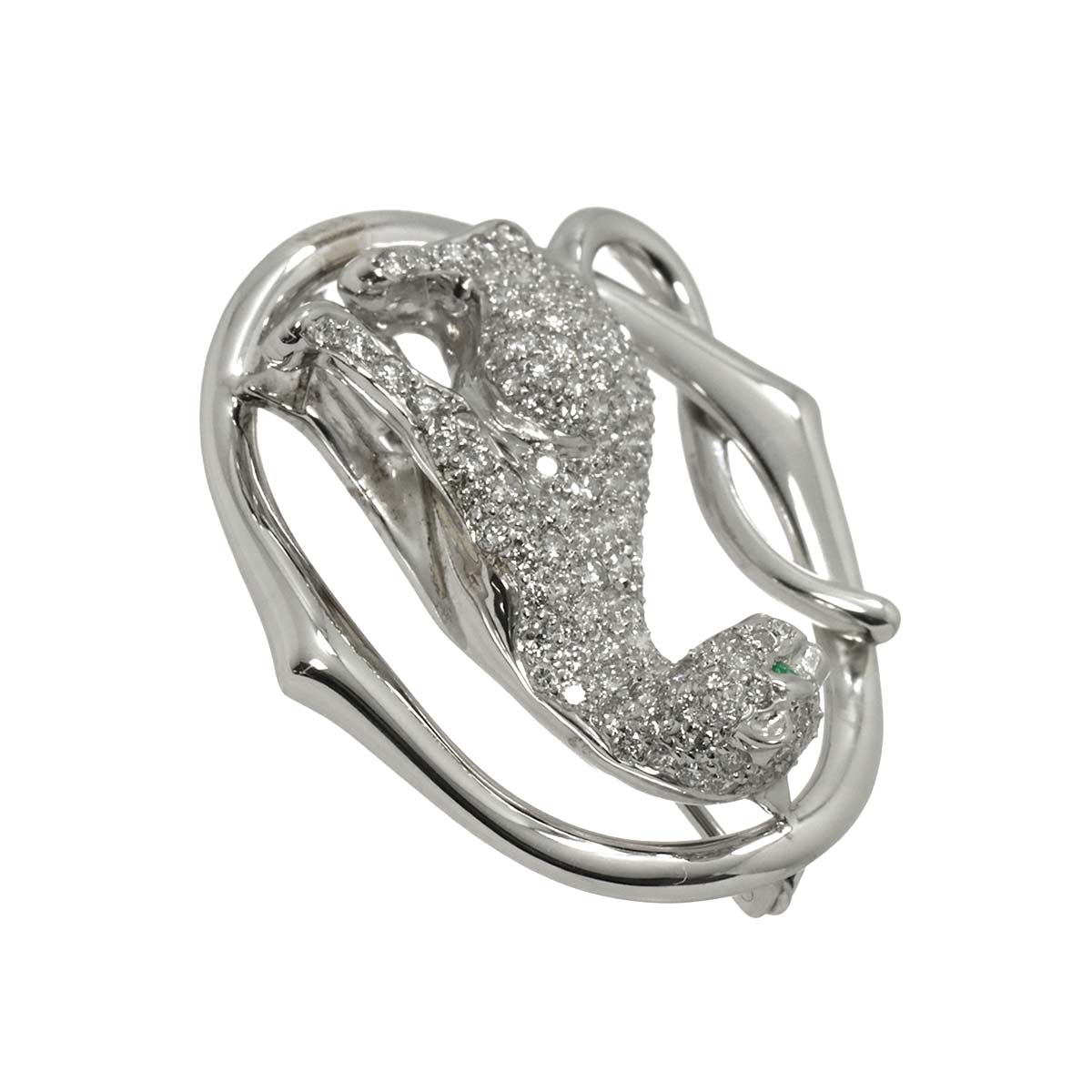 Diamond 1.13ct Emerald 0.03ct Brooch 18K WG White Gold 750