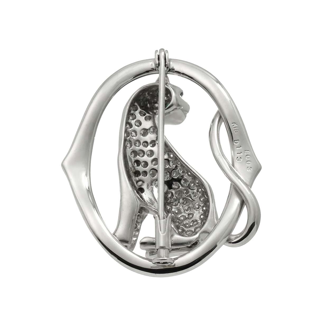 Diamond 1.13ct Emerald 0.03ct Brooch 18K WG White Gold 750