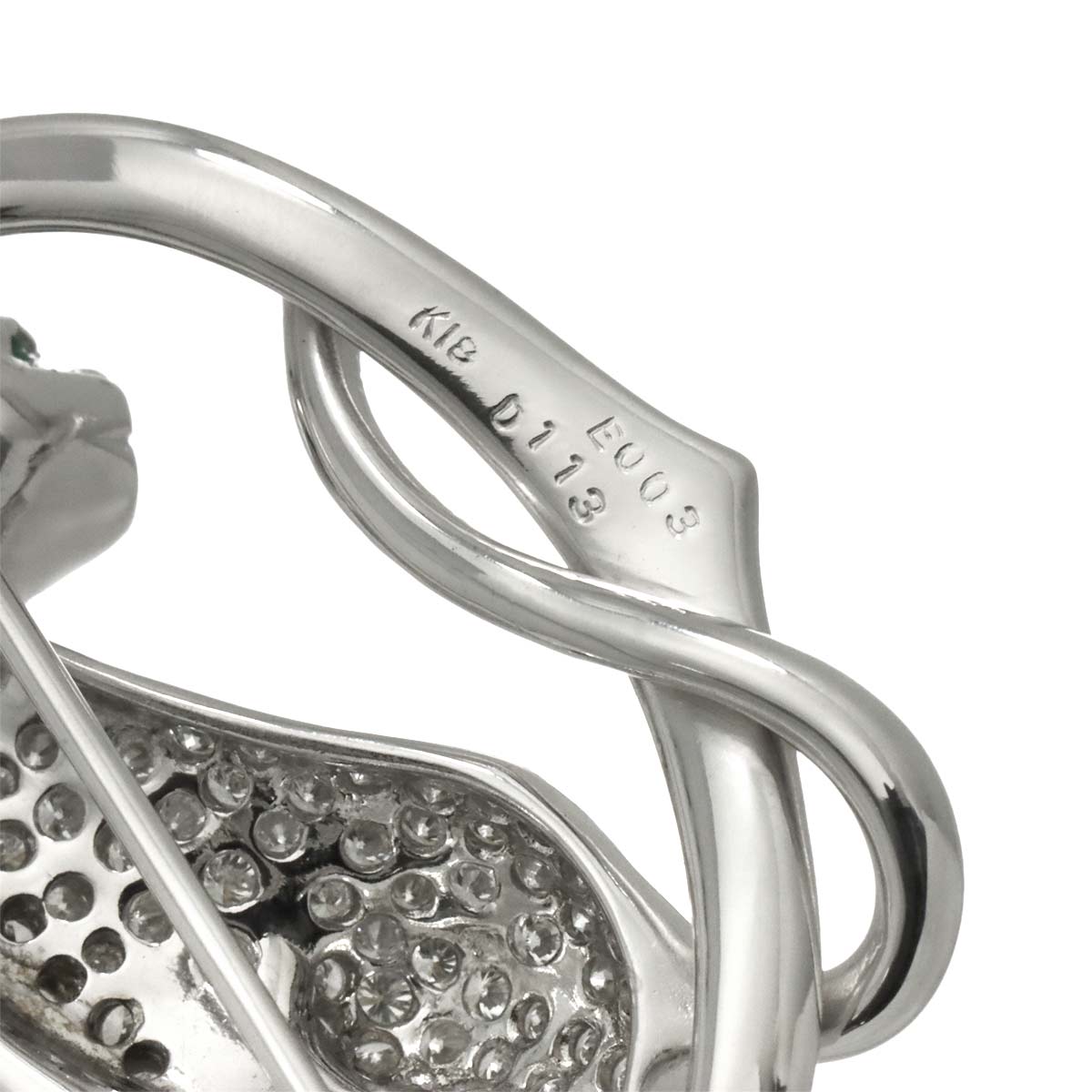 Diamond 1.13ct Emerald 0.03ct Brooch 18K WG White Gold 750