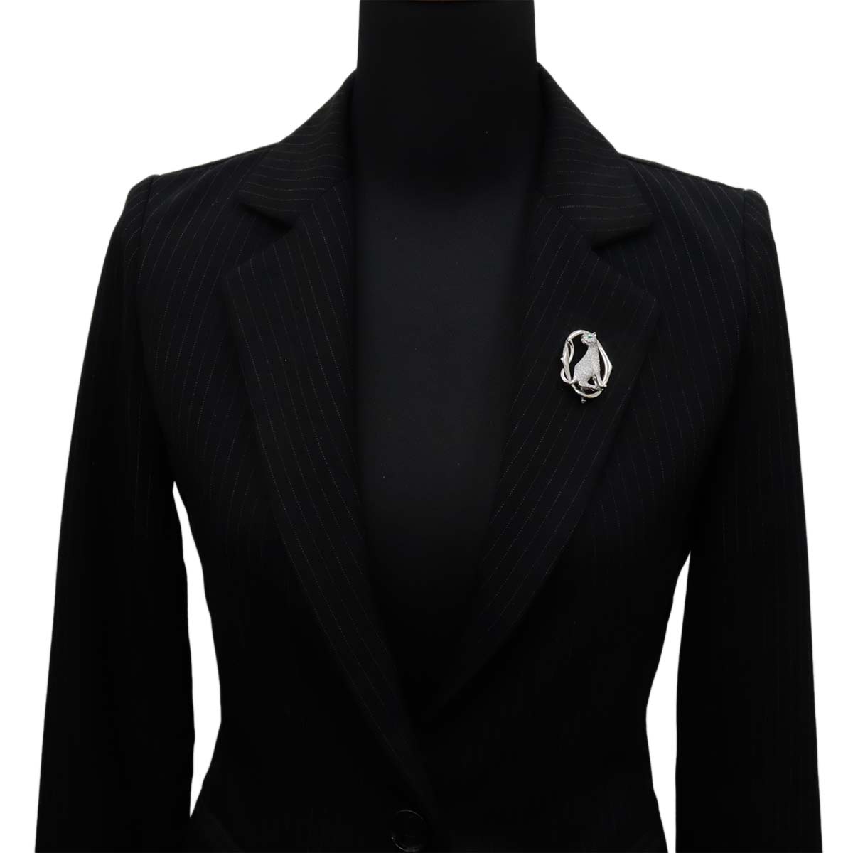 Diamond 1.13ct Emerald 0.03ct Brooch 18K WG White Gold 750