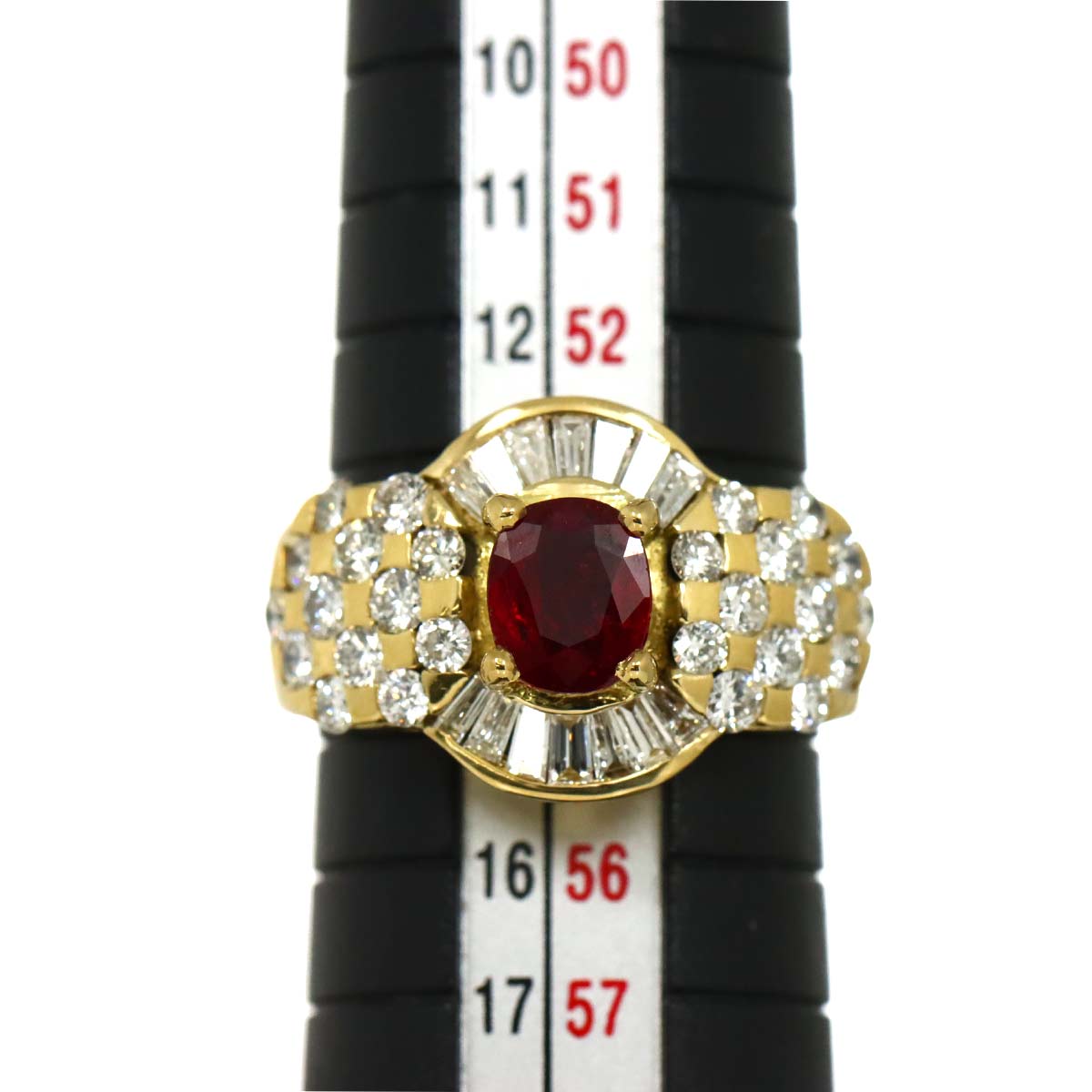 Ruby 1.04ct Diamond 1.50ct Ring 18K Yellow Gold 750 6.75 (US)