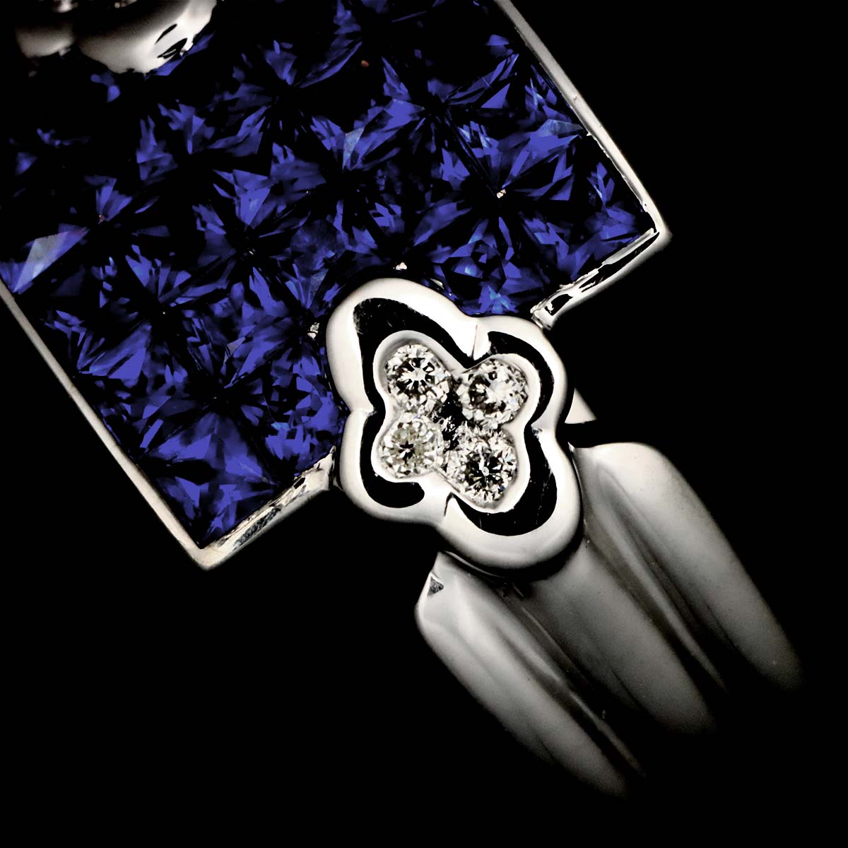 Sapphire Diamond Ring 18K WG 750 size5.5-5.75(US)