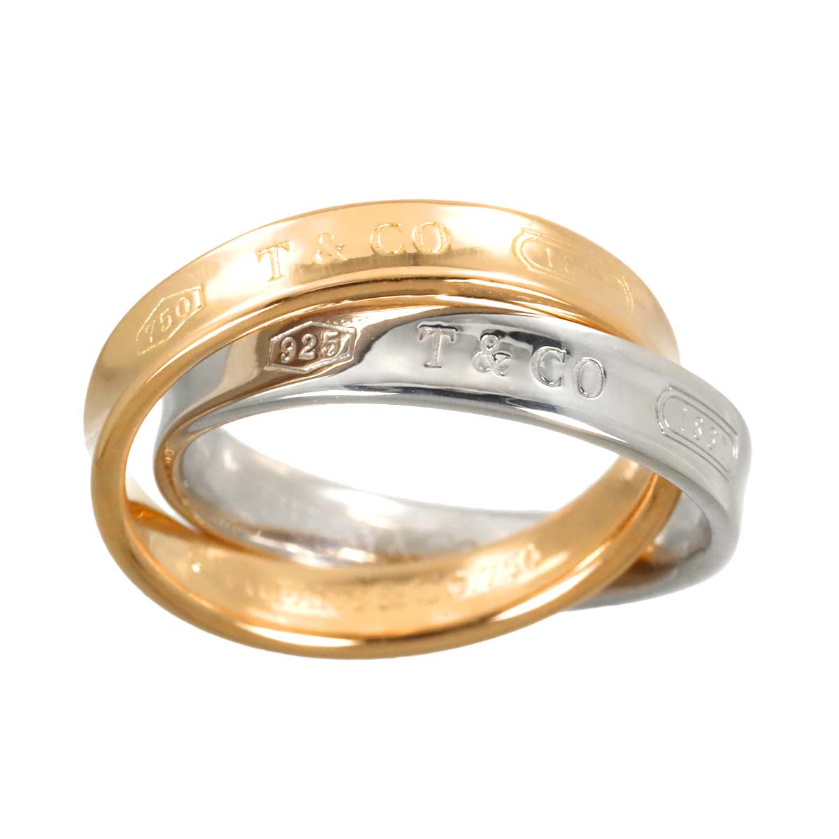 Interlocking Ring 18K PG 750 Silver 925 size4.5-4.75(US)