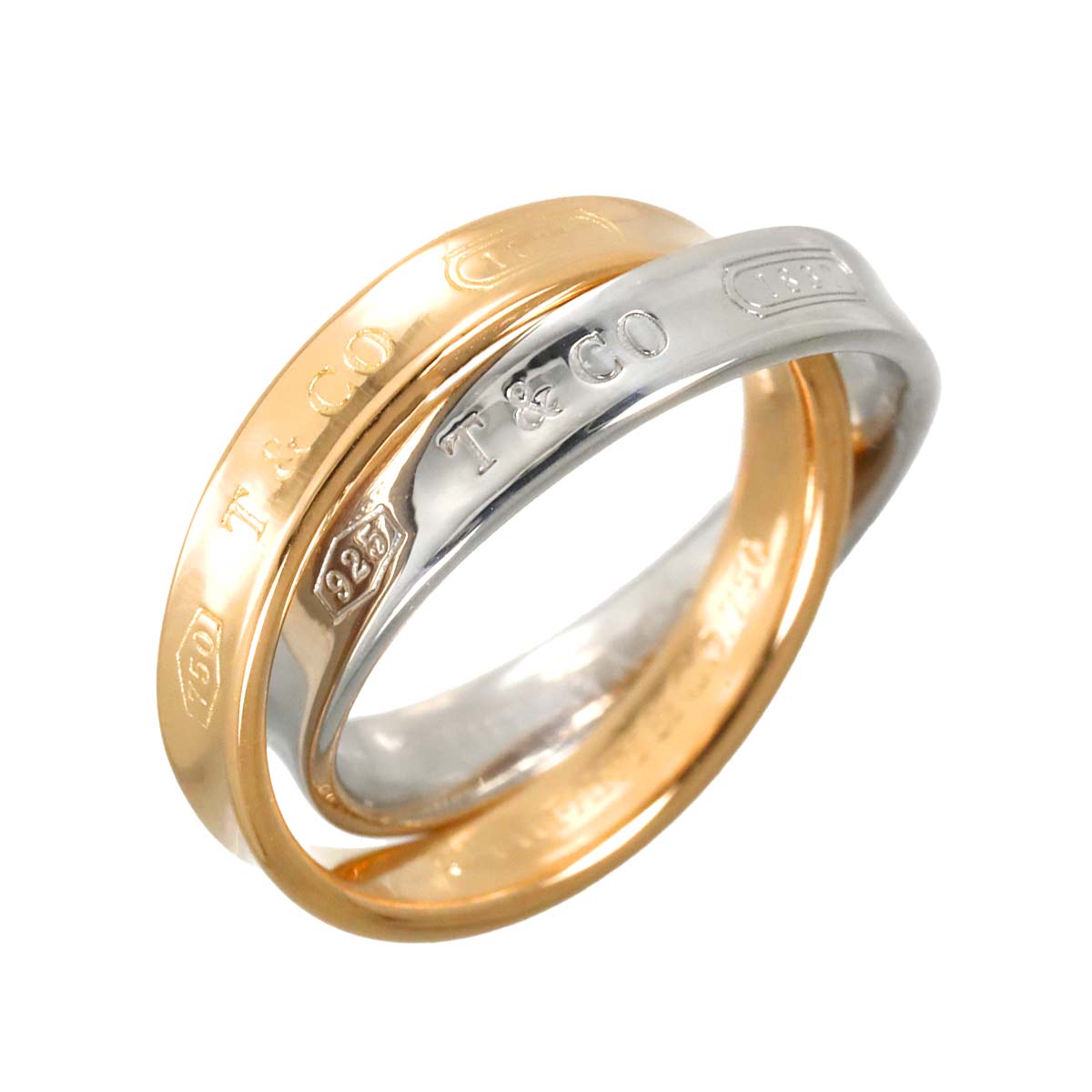 Interlocking Ring 18K PG 750 Silver 925 size4.5-4.75(US)