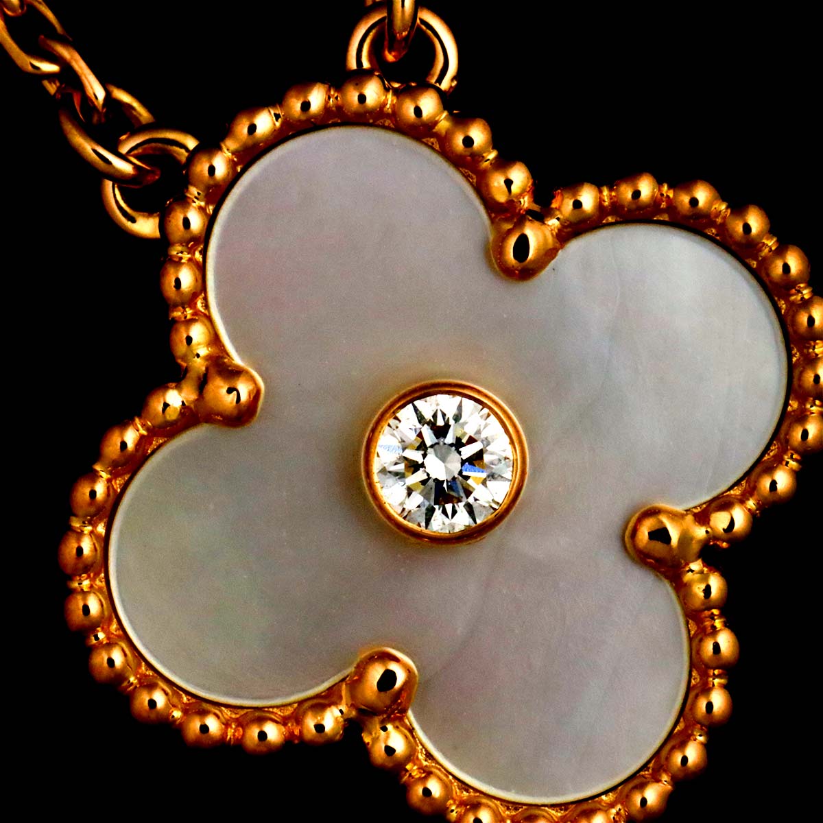 Vintage Alhambra MOP Diamond Necklace 18K PG 750