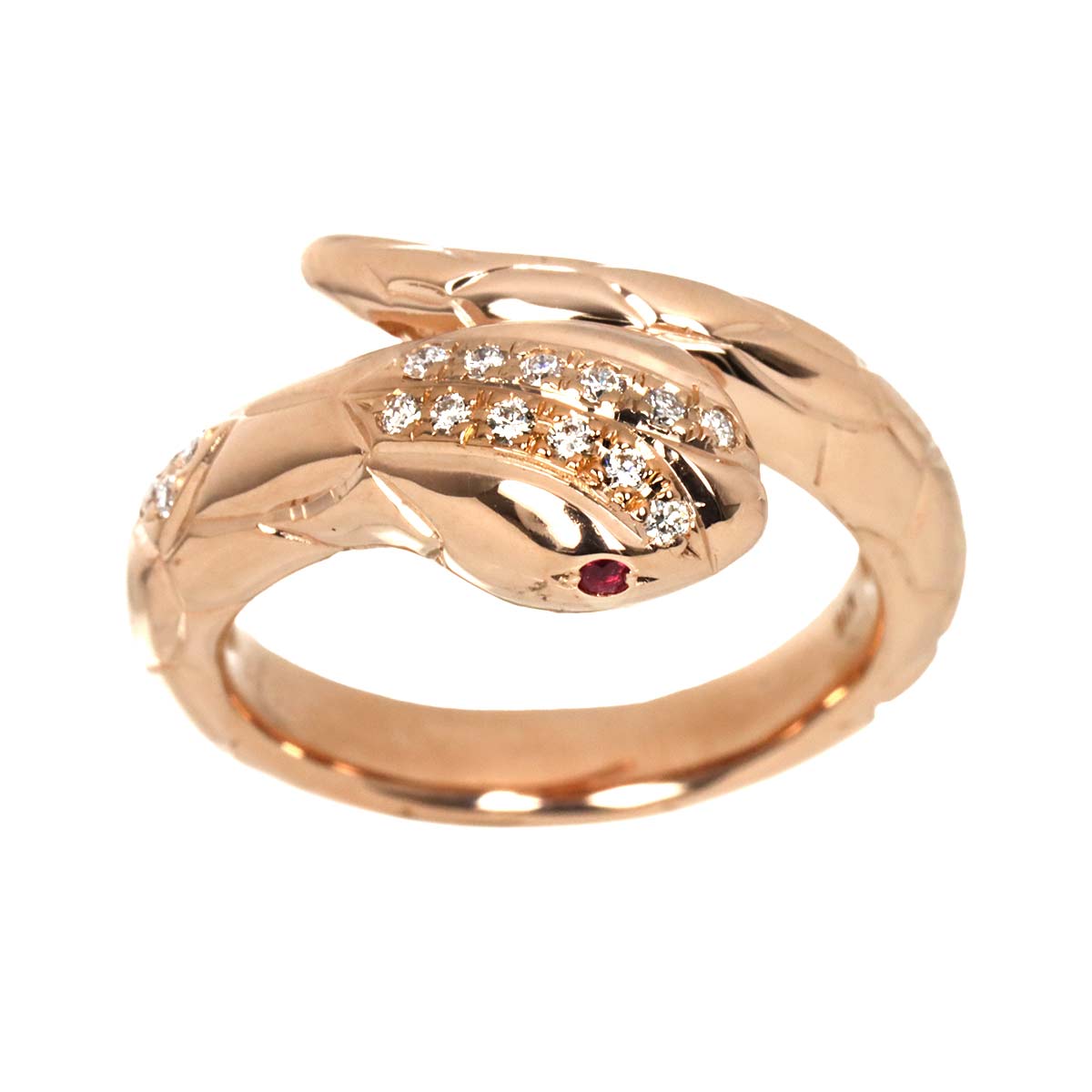 Diamond 0.13ct Ruby Ring 18K PG Pink Gold 750 Size6.75(US)