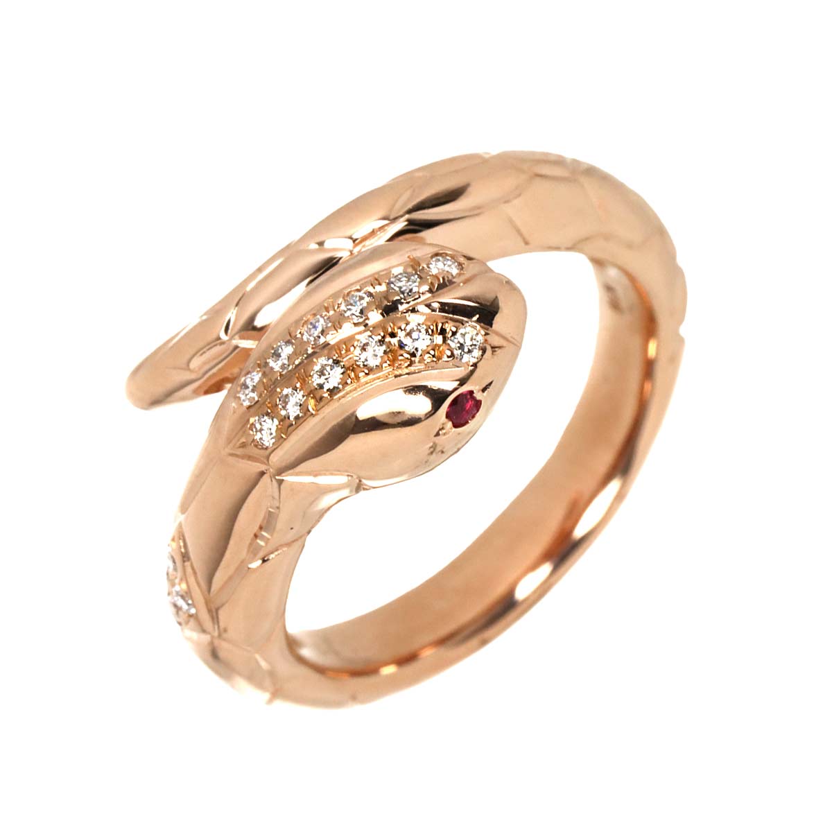 Diamond 0.13ct Ruby Ring 18K PG Pink Gold 750 Size6.75(US)