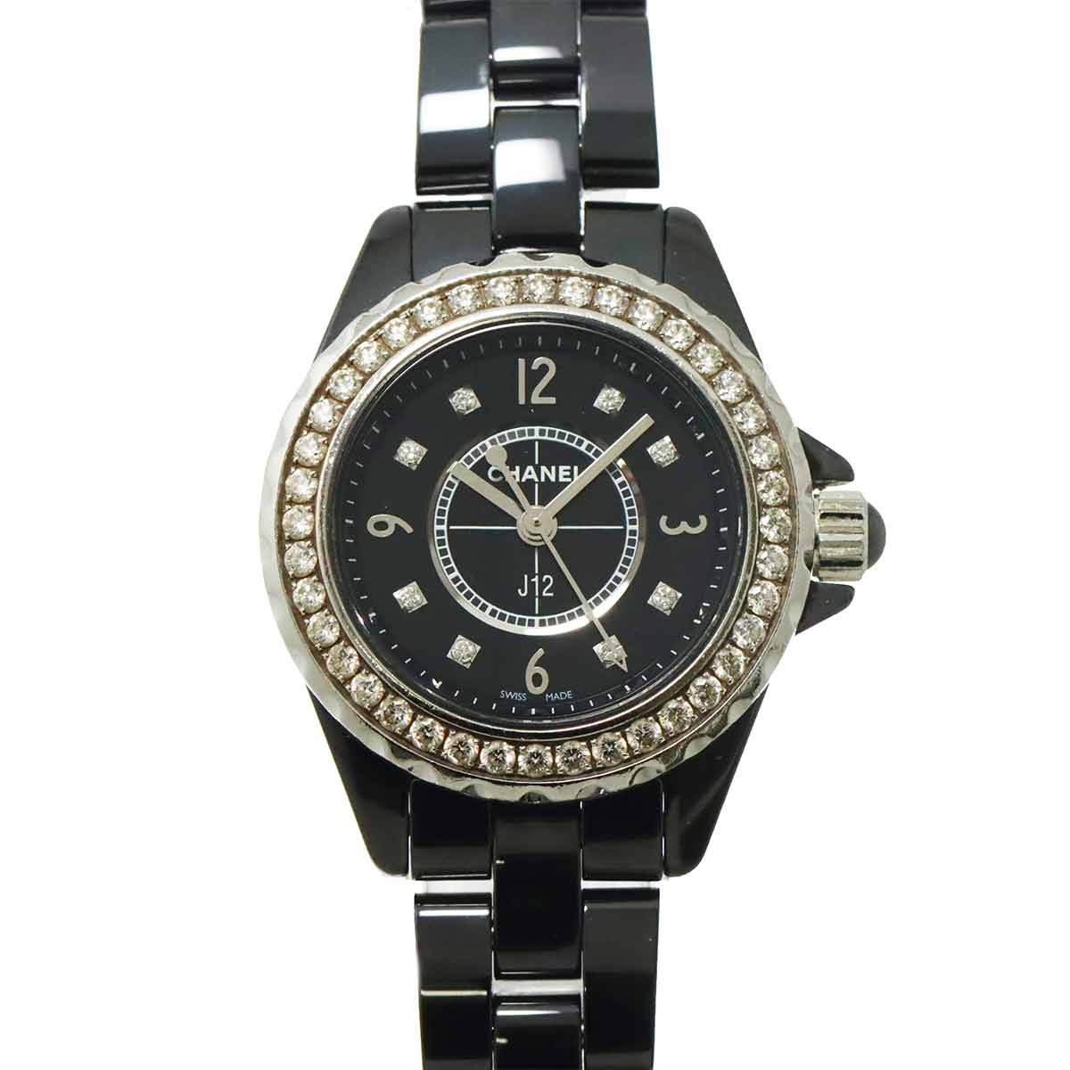 J12 H2571 Diamond Bezel Black Ceramic Quartz 29mm Ladies