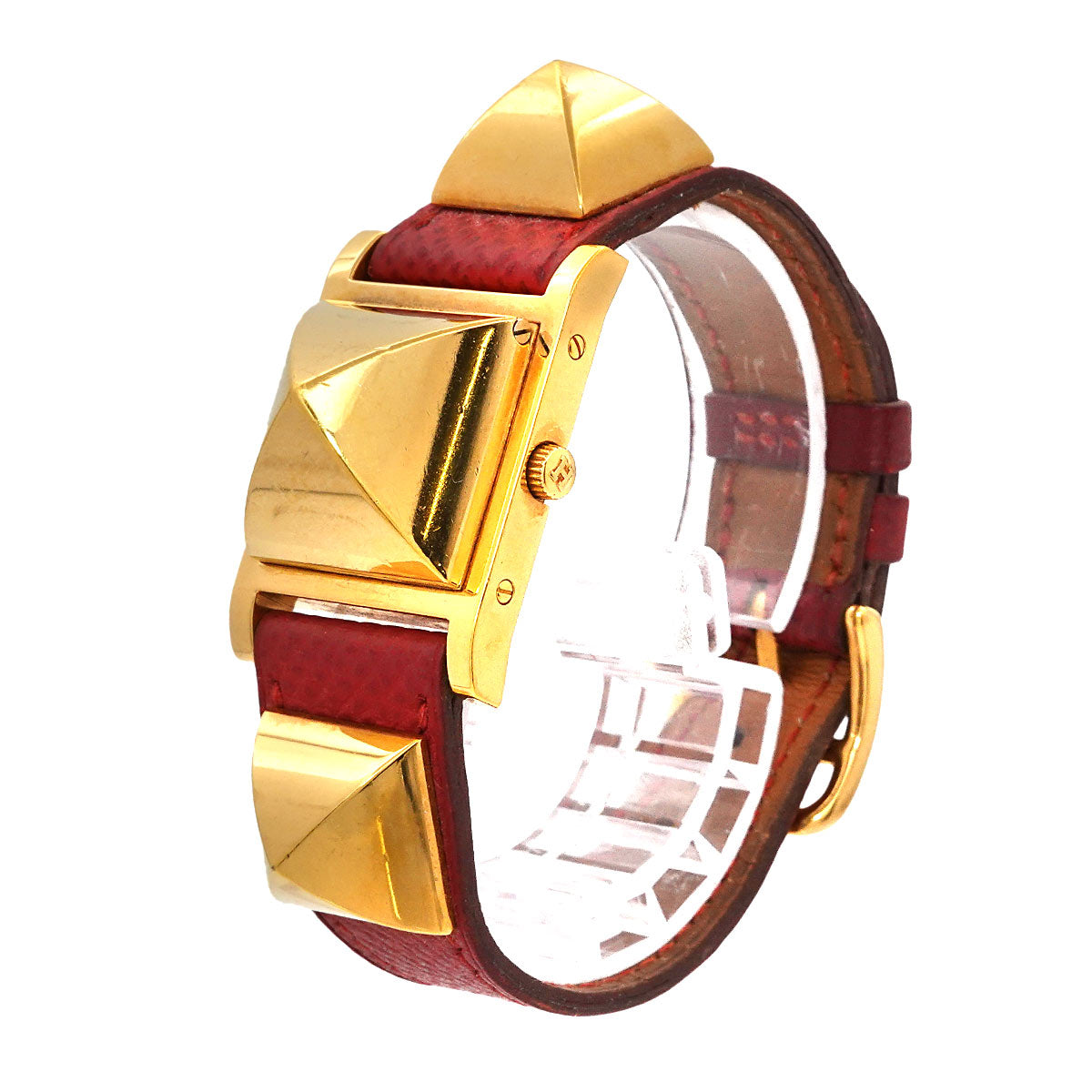 Medor Vintage pyramid Gold studs Quartz White Dial Ladies