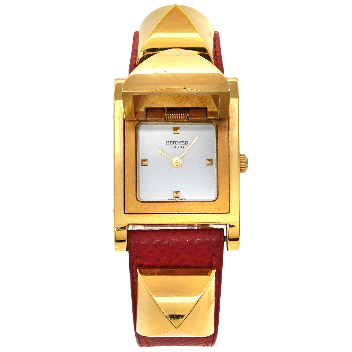 Medor Vintage pyramid Gold studs Quartz White Dial Ladies