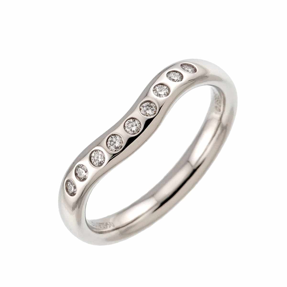 Wide Curved Band Diamond Ring Pt Platinum Size5.75-6(US)