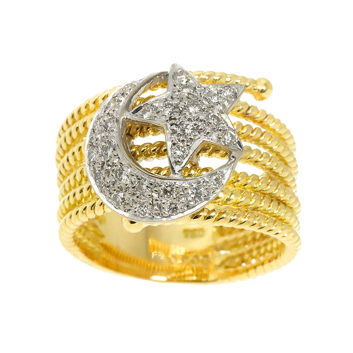 Diamond 0.40ct Ring 18K YG WG Yellow White Gold 750 7.25-7.5(US)