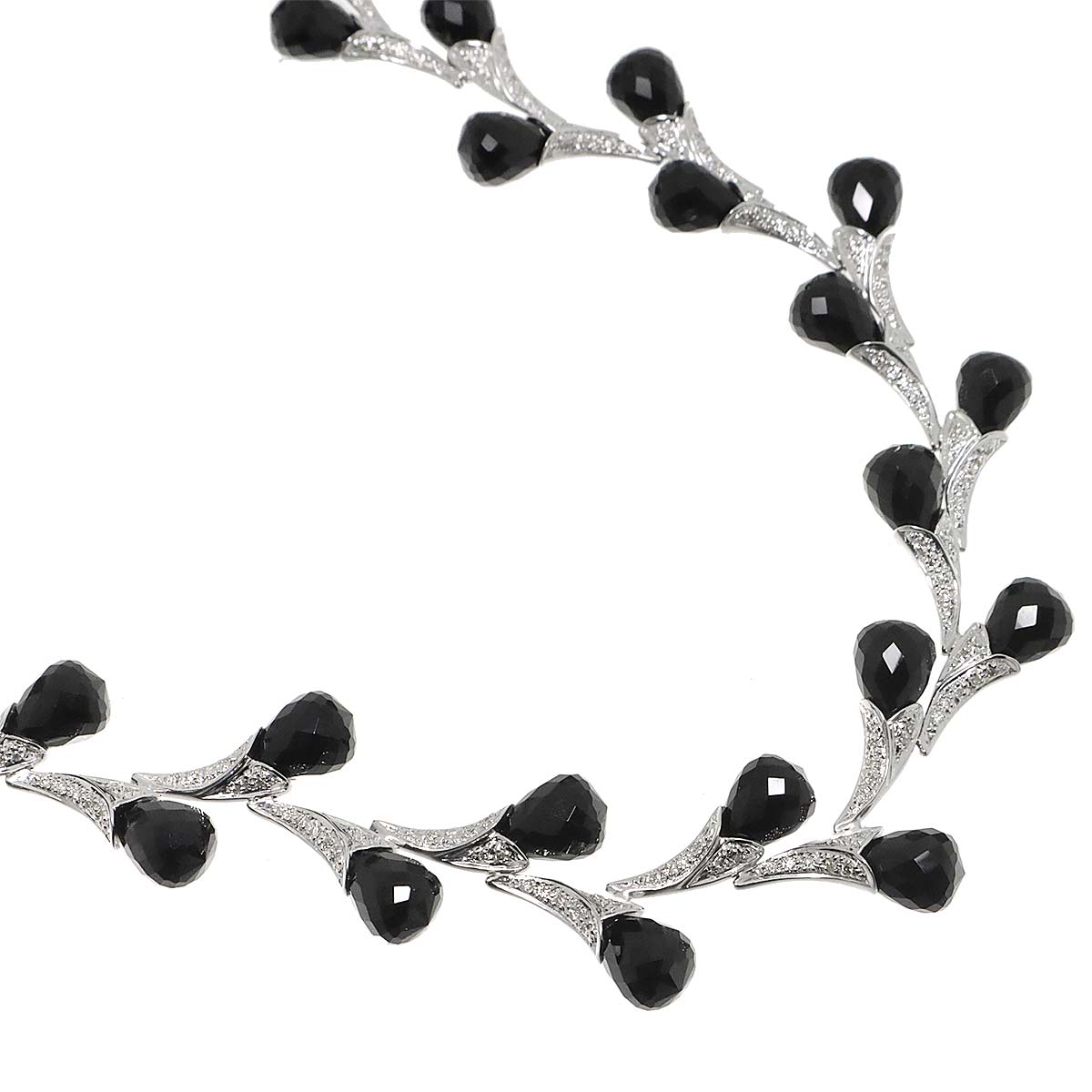 Black Chalcedony Diamond 1.30ct Necklace 18K WG White Gold 750