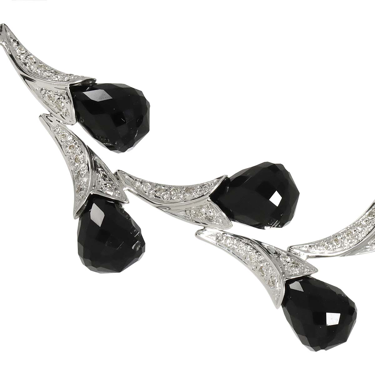 Black Chalcedony Diamond 1.30ct Necklace 18K WG White Gold 750