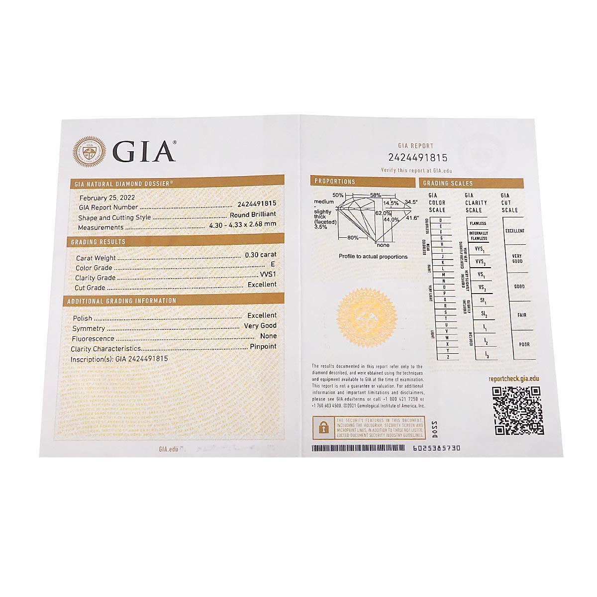 Diamond 0.30ct E/VVS1/EX Ring Pt size48 4.5(US)