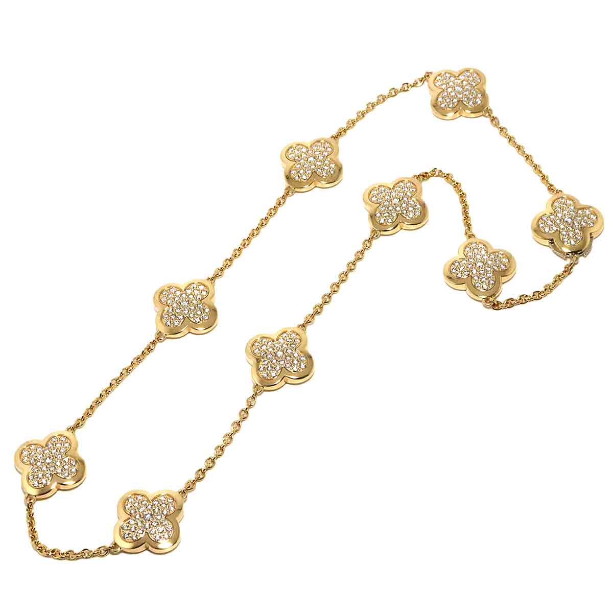 Pure Alhambra Pave Diamond 9P Necklace 18K YG 750