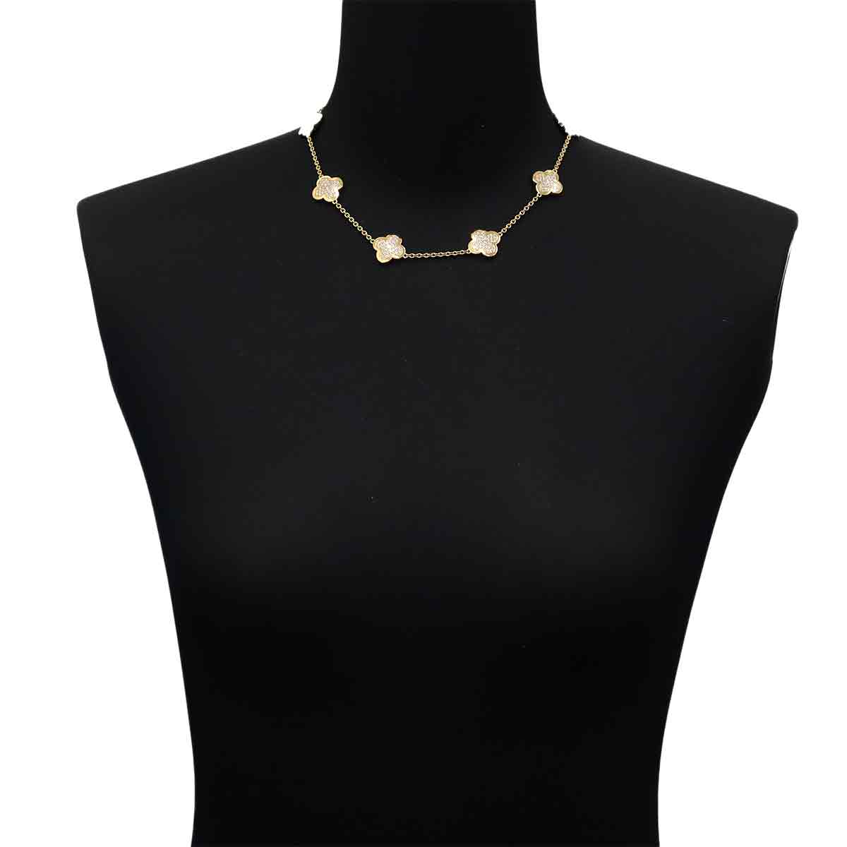 Pure Alhambra Pave Diamond 9P Necklace 18K YG 750