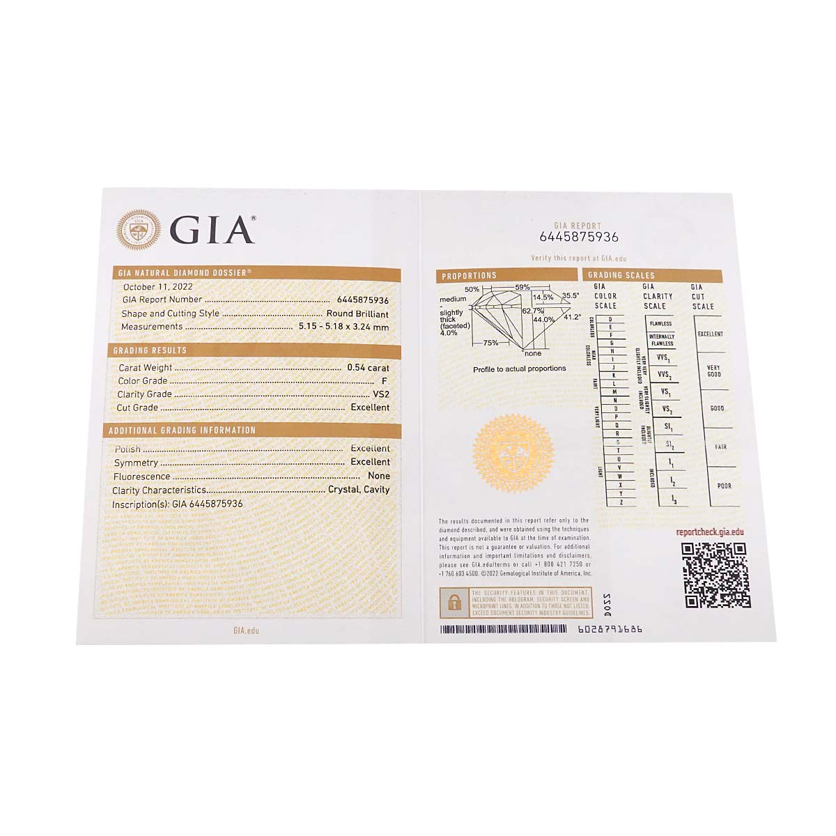 Icon Diamond 0.54ct F/VS2/3EX Ring 18K WG 750 5-5.25(US)