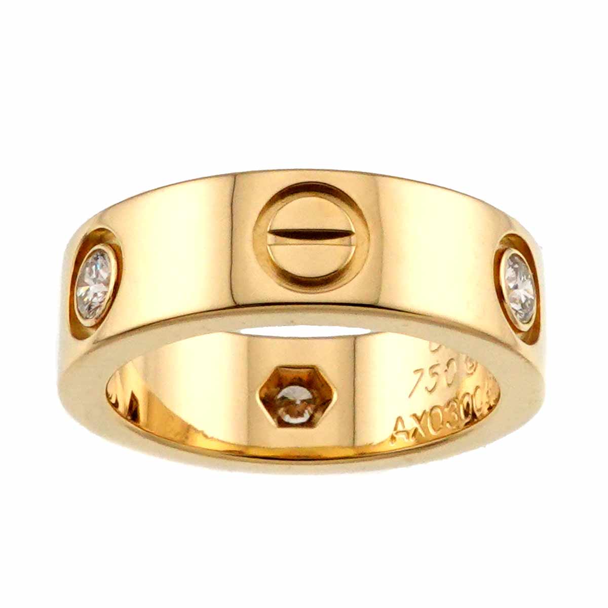 Love Ring Half Diamond 3P 18K YG 750 size46 3.75(US)