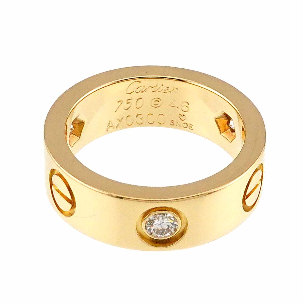 Love Ring Half Diamond 3P 18K YG 750 size46 3.75(US)