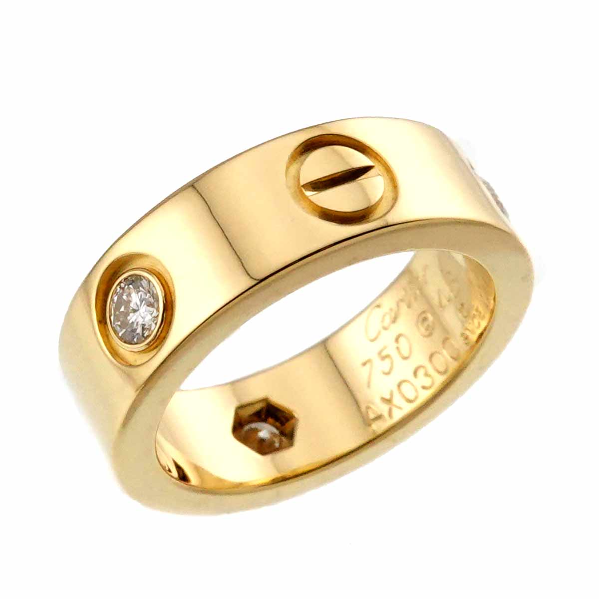 Love Ring Half Diamond 3P 18K YG 750 size46 3.75(US)