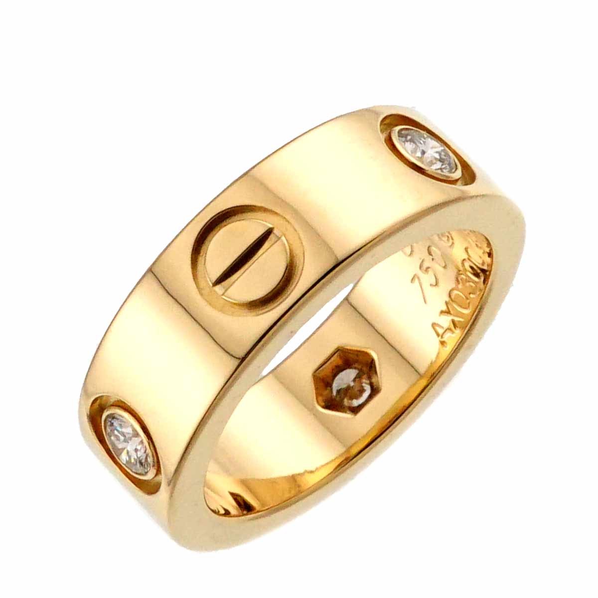 Love Ring Half Diamond 3P 18K YG 750 size46 3.75(US)