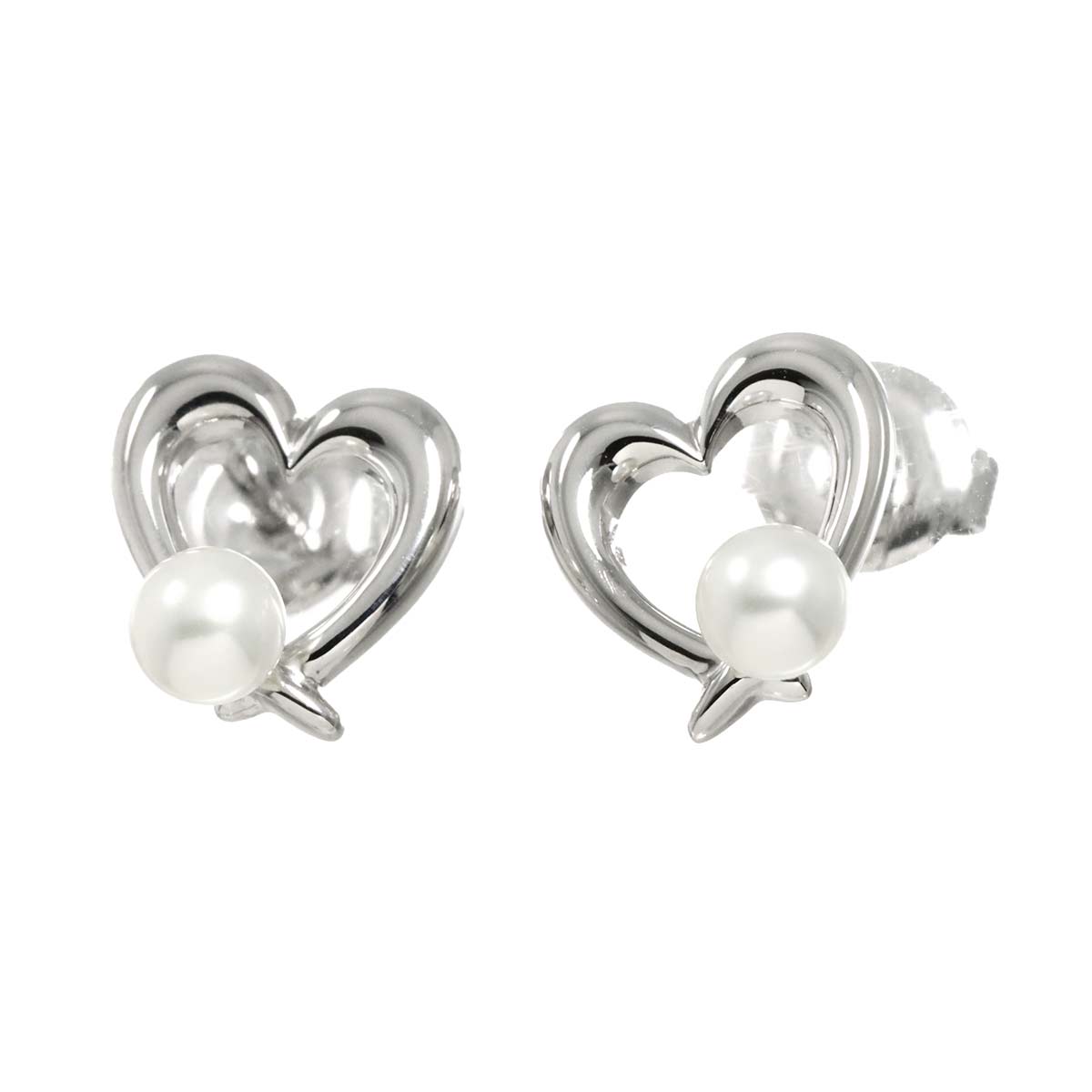 Akoya Pearl 4.0mm Heart Earrings Pierced 18K WG 750
