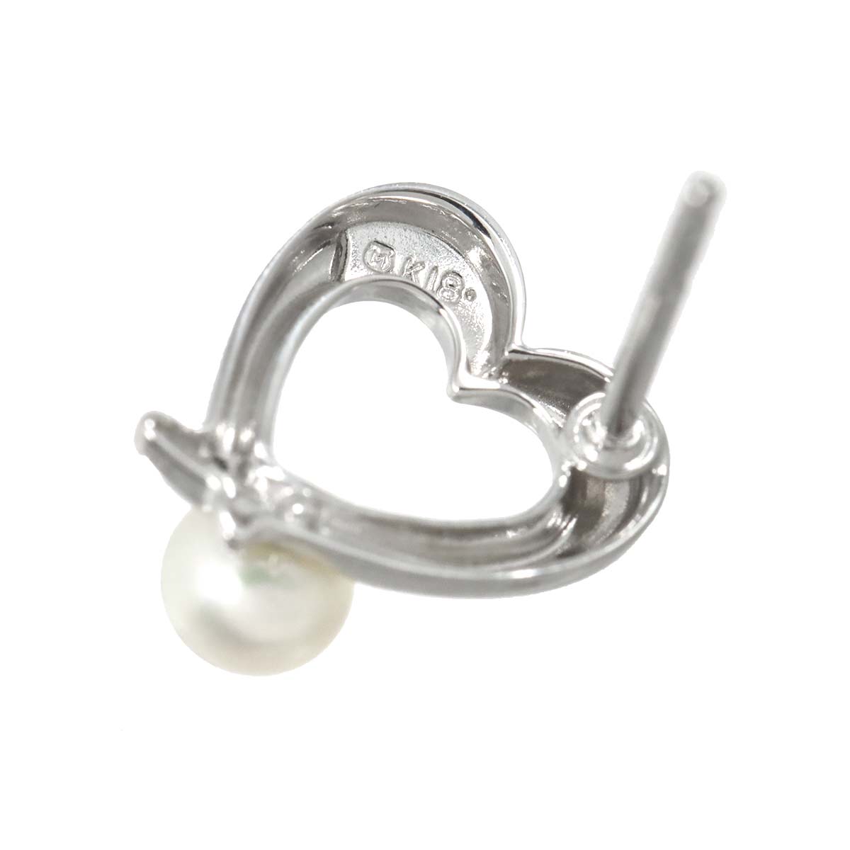 Akoya Pearl 4.0mm Heart Earrings Pierced 18K WG 750