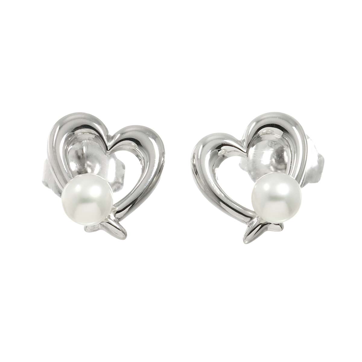 Akoya Pearl 4.0mm Heart Earrings Pierced 18K WG 750