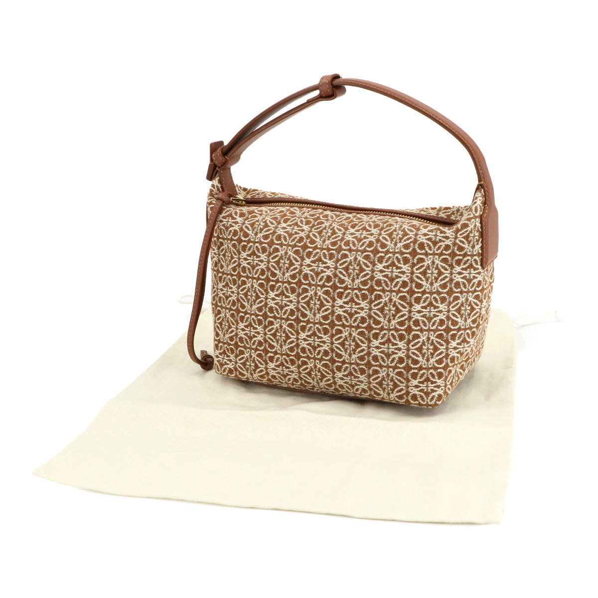 Cubi Small Shulder Bag Canvas Leather Brown Whote Purse