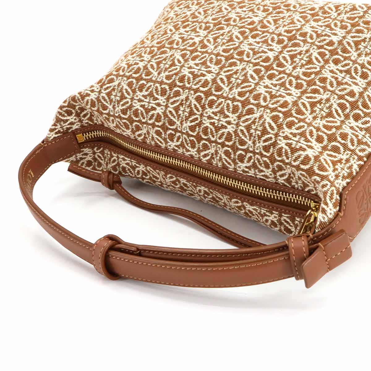 Cubi Small Shulder Bag Canvas Leather Brown Whote Purse