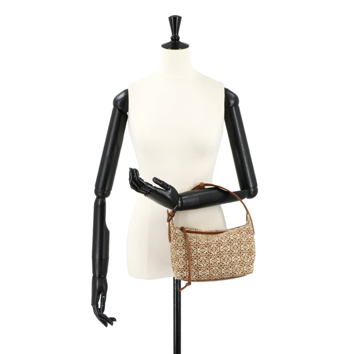 Cubi Small Shulder Bag Canvas Leather Brown Whote Purse