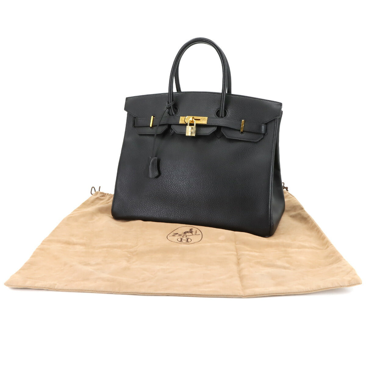 Birkin 35 Ardennes Leather Black Hand Bag Vintage Purse