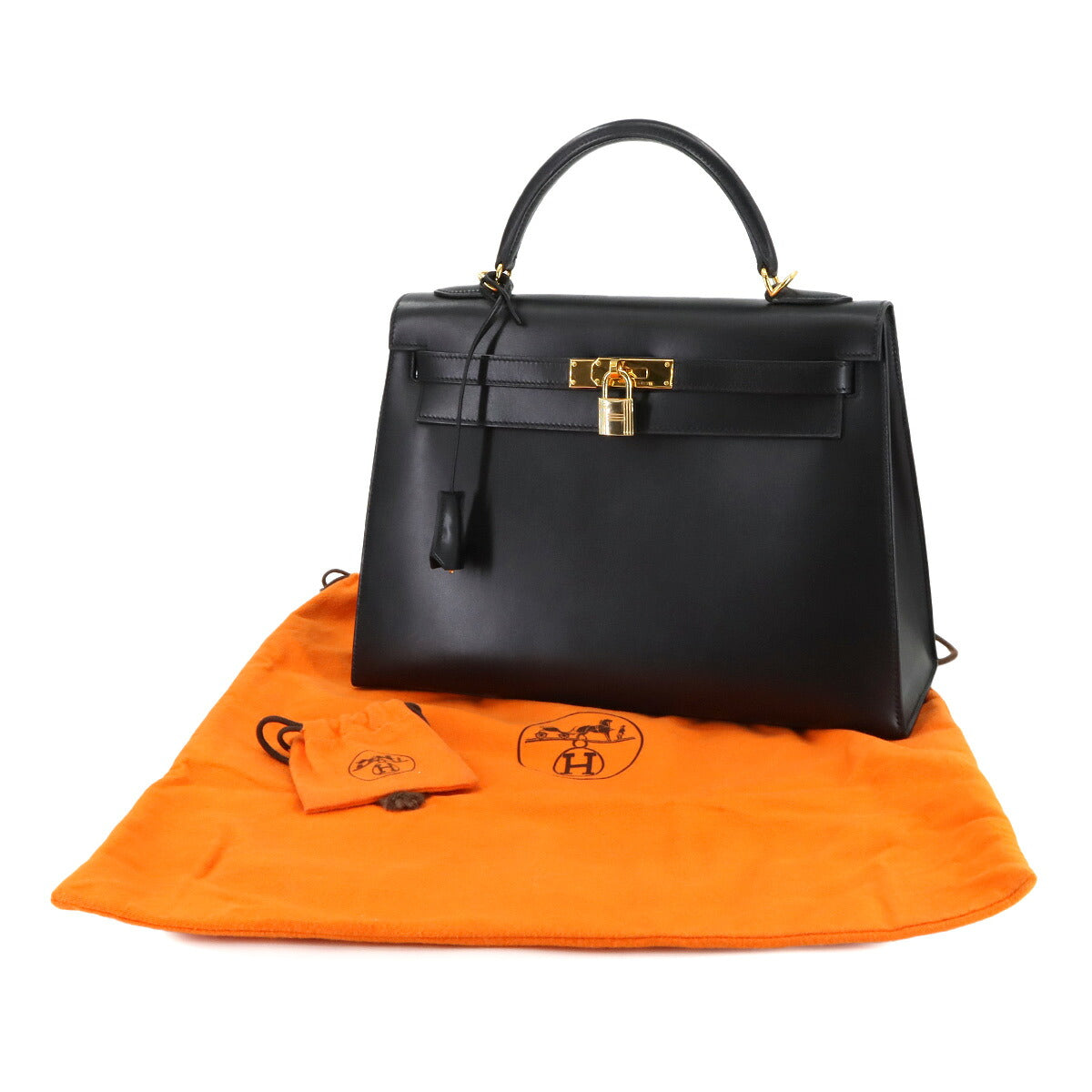 Kelly 32 Box calf Black Hand Bag Purse