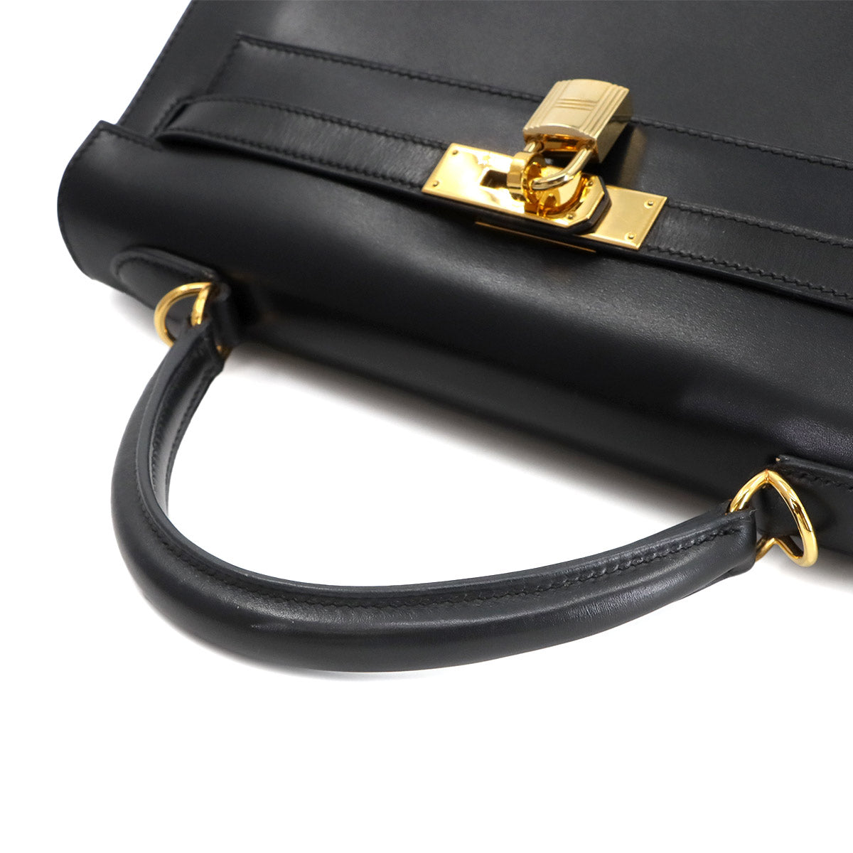 Kelly 32 Box calf Black Hand Bag Purse