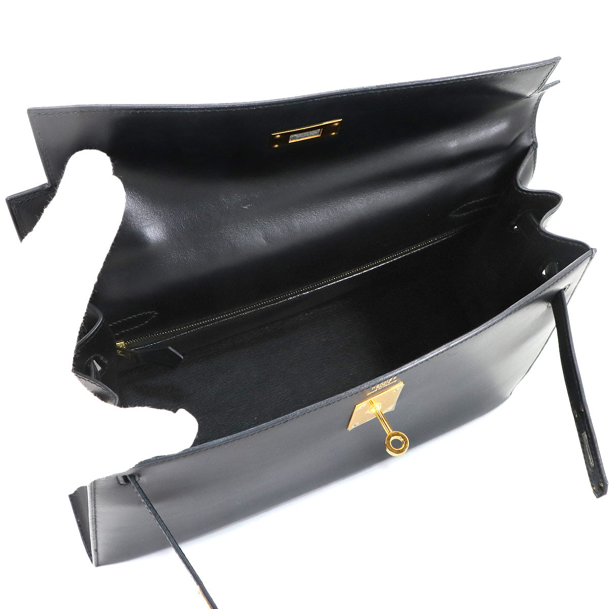 Kelly 32 Box calf Black Hand Bag Purse