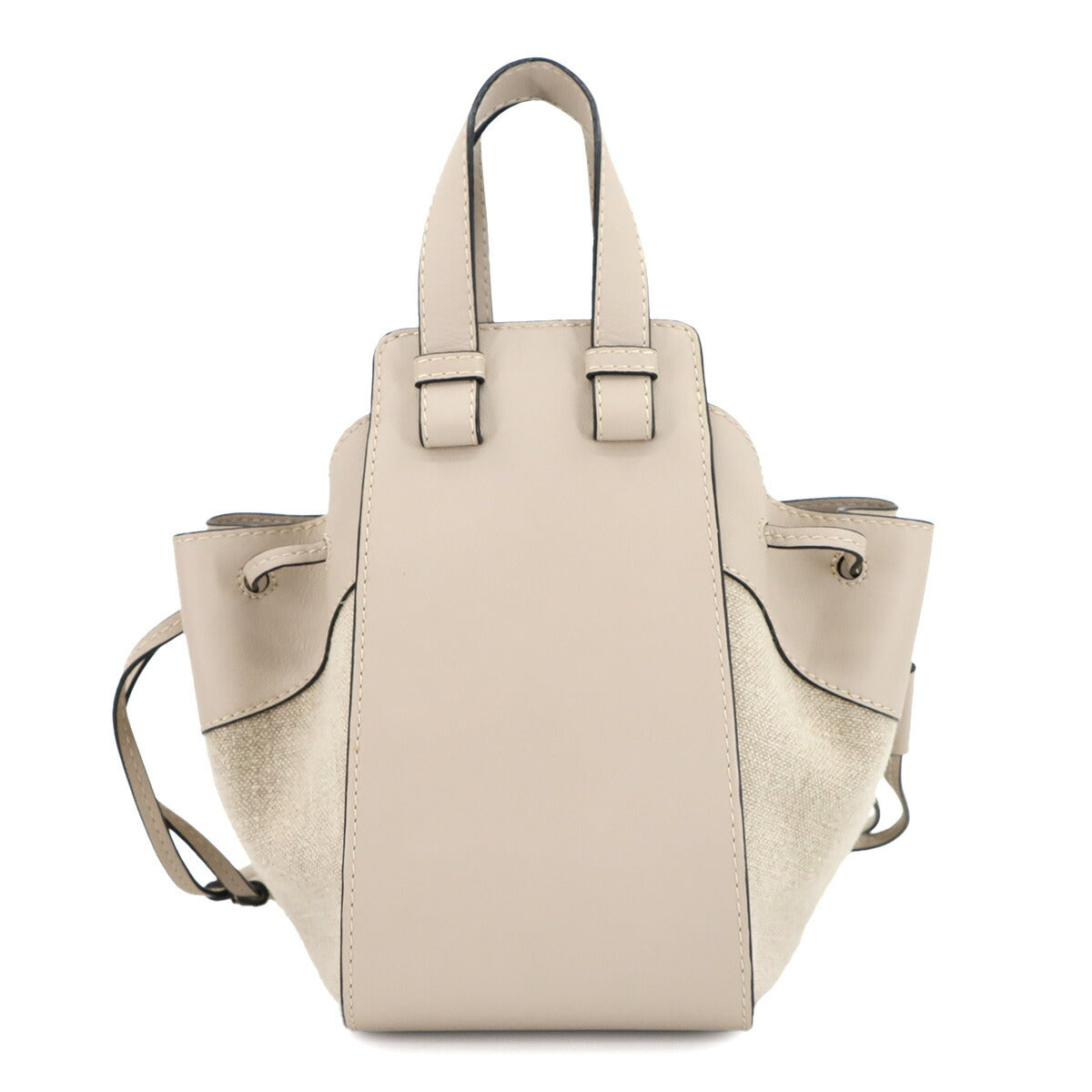 Hammock Drawstring Small Hand Shoulder Bag Leather Canvas Beige