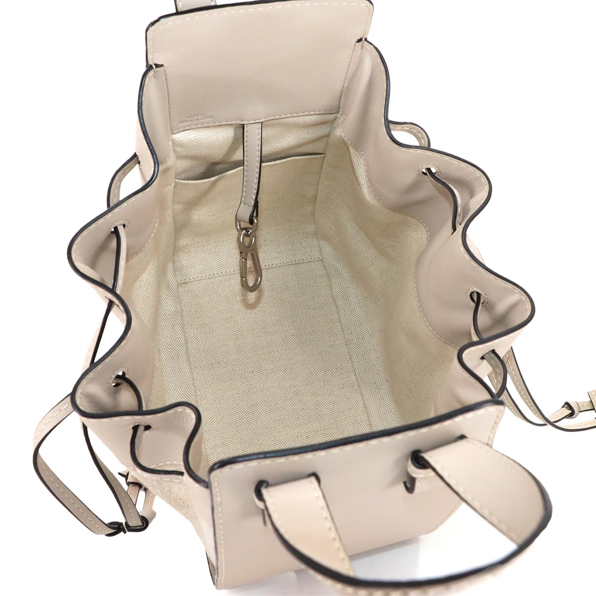 Hammock Drawstring Small Hand Shoulder Bag Leather Canvas Beige