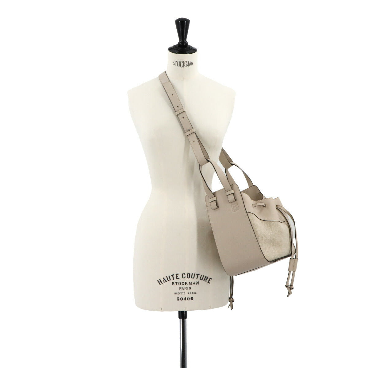 Hammock Drawstring Small Hand Shoulder Bag Leather Canvas Beige