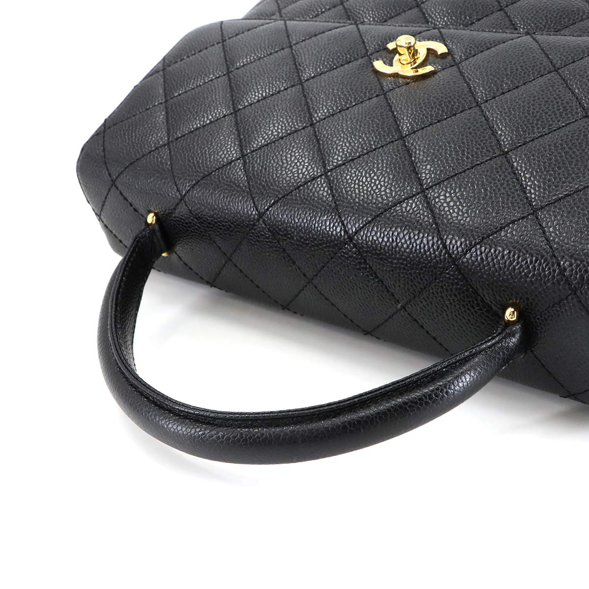 Matelasse Hand Bag Leather Black A12397 Vintage