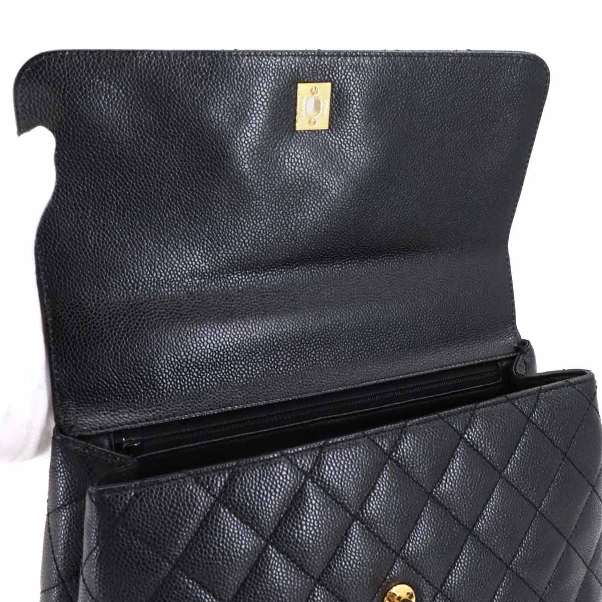 Matelasse Hand Bag Leather Black A12397 Vintage