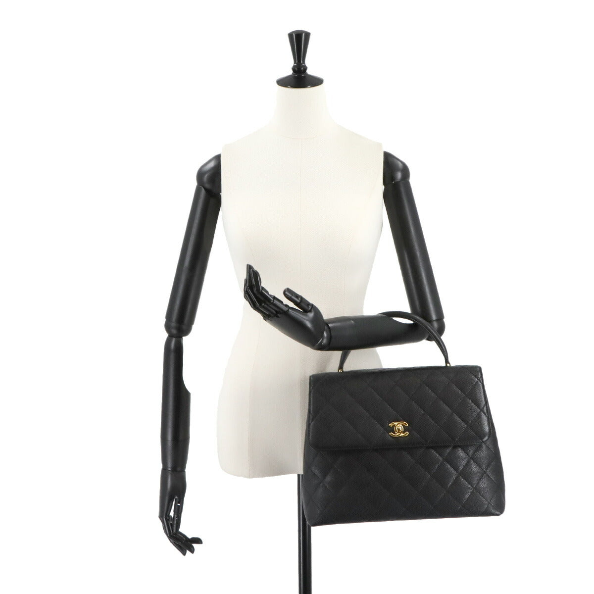 Matelasse Hand Bag Leather Black A12397 Vintage