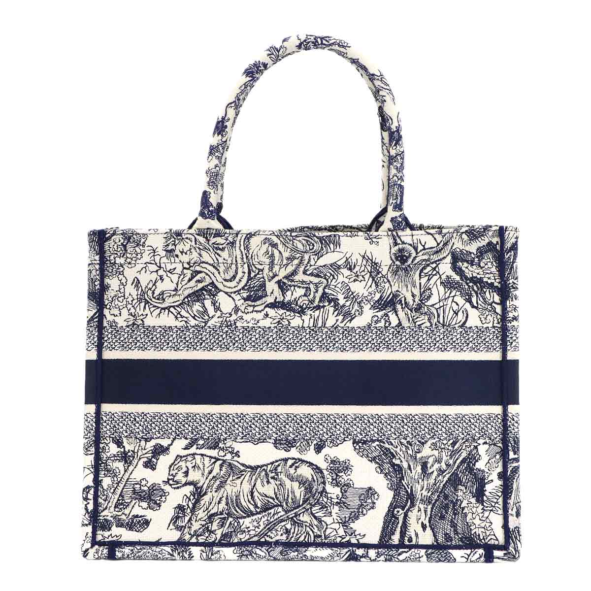 Toile De Jouy Book Tote Medium Bag Canvas Navy M1296ZTDT